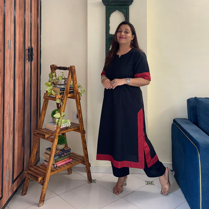 Mira Cotton Co-ord Set - Black & Maroon