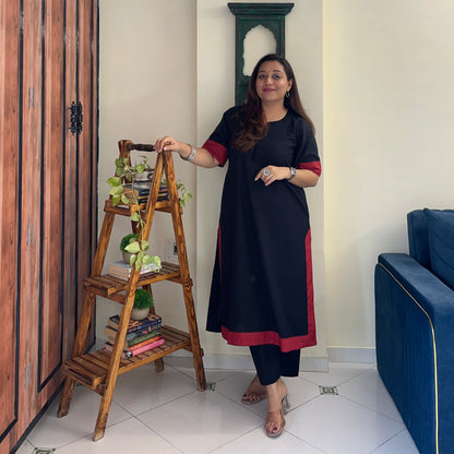 Mira Cotton Co-ord Set - Black & Maroon