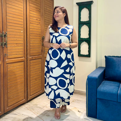 Abstract Print Coord Set - Navy Blue