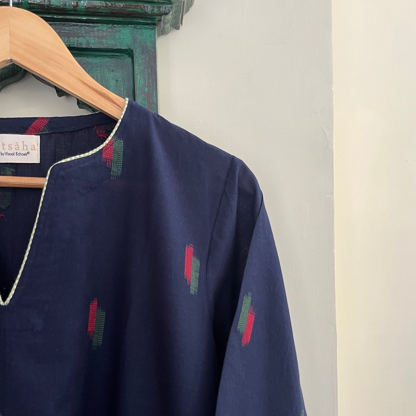 Arth Handwoven Kurta Set - Ink Blue & Green Checks