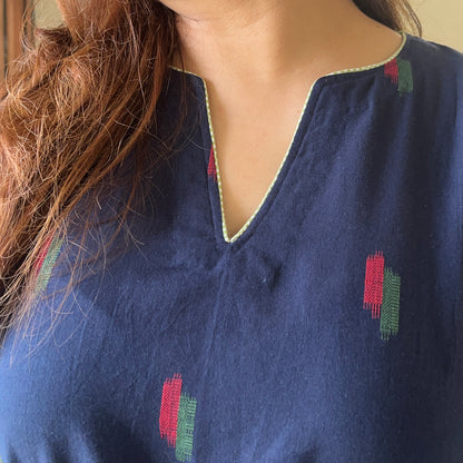 Arth Handwoven Kurta Set - Ink Blue & Green Checks
