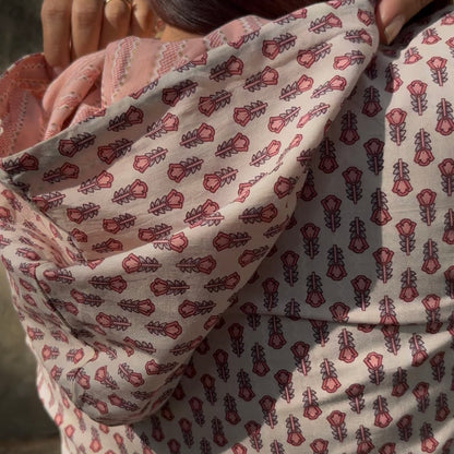 Hand Block Printed Hoodie - Off White