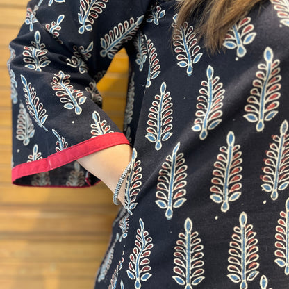 Ajrakh Handblock Printed Kurta_Black