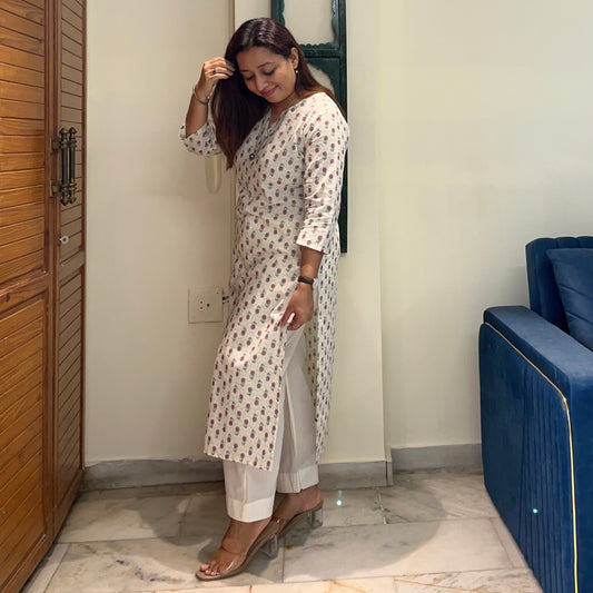 Rozana 2.0 Pure Cotton Kurta_Ivory