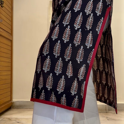 Ajrakh Handblock Printed Kurta_Black