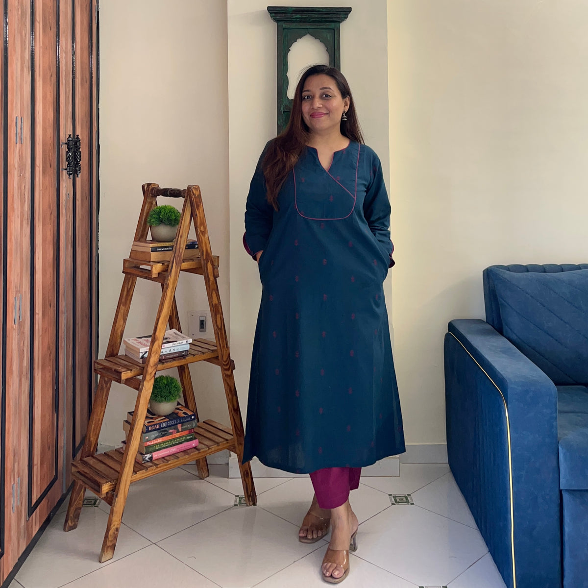 Arth Handwoven Kurta Set - Deep Blue & Magenta