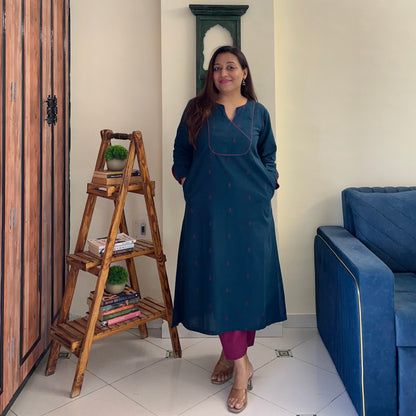 Arth Handwoven Kurta Set - Deep Blue & Magenta