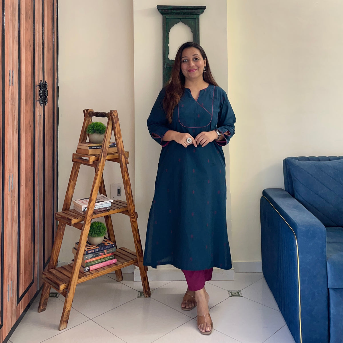 Arth Handwoven Kurta Set - Deep Blue & Magenta