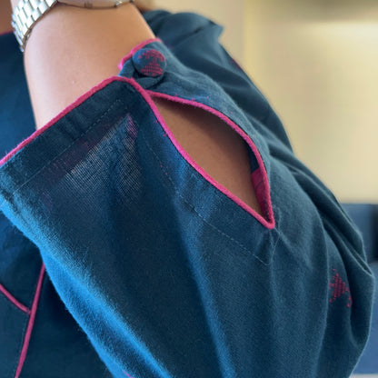 Arth Handwoven Kurta Set - Deep Blue & Magenta