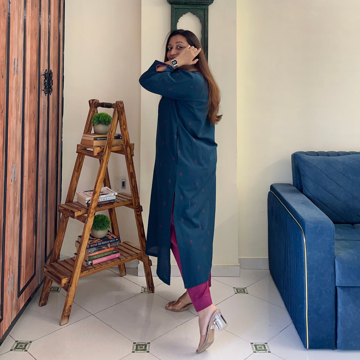 Arth Handwoven Kurta Set - Deep Blue & Magenta