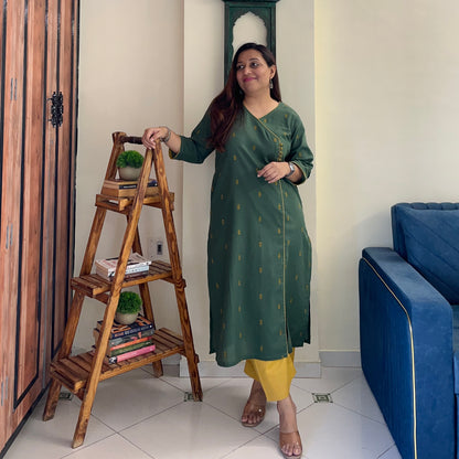 Arth Handwoven Kurta Set - Green & Yellow