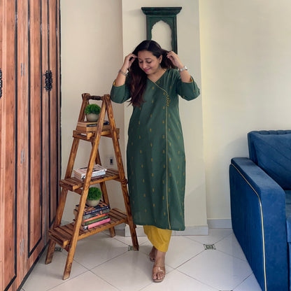 Arth Handwoven Kurta Set - Green & Yellow