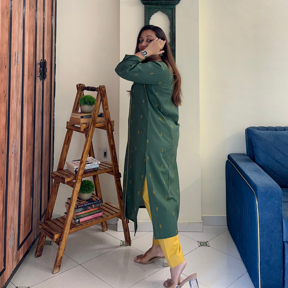 Arth Handwoven Kurta Set - Green & Yellow