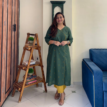 Arth Handwoven Kurta Set - Green & Yellow