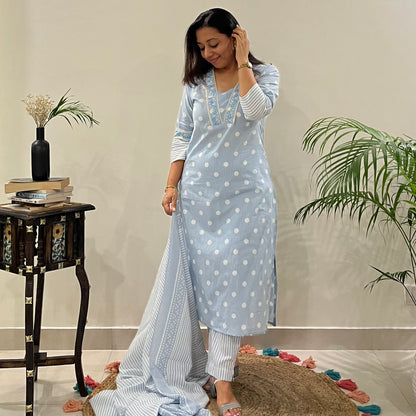 Kaya Mulmul Cotton Kurta Set_Blue (set of 3pcs.)