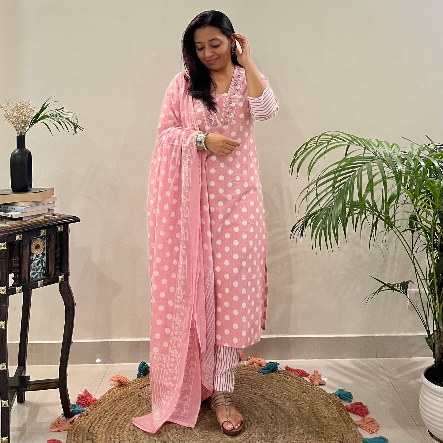 Kaya Mulmul Cotton Kurta Set_Pink (set of 3pcs.)