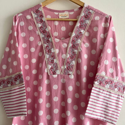 Kaya Mulmul Cotton Kurta Set_Pink (set of 3pcs.)