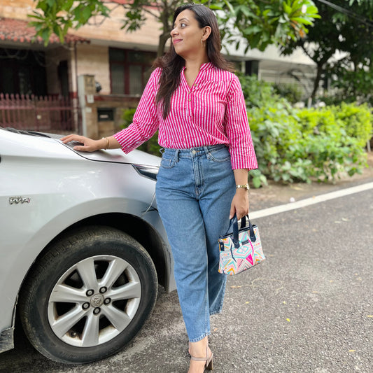 Navya Pure Cotton Top - Pink Stripes