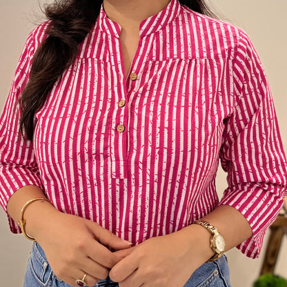 Navya Pure Cotton Top - Pink Stripes