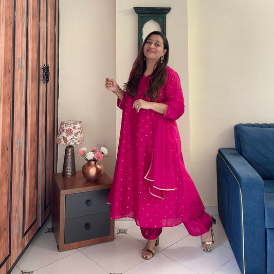 Rangrez Festive Edit - Rani Pink (Kurta, Pant & Dupatta)