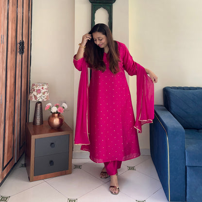 Rangrez Festive Edit - Rani Pink (Kurta, Pant & Dupatta)