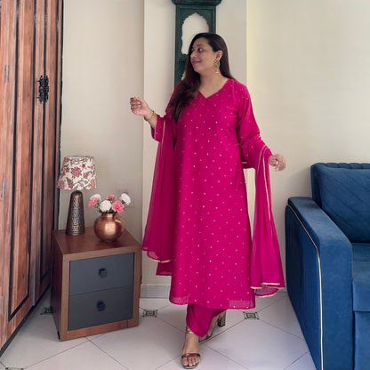 Rangrez Festive Edit - Rani Pink (Kurta, Pant & Dupatta)