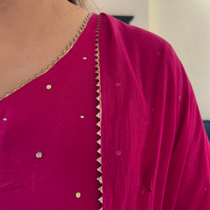 Rangrez Festive Edit - Rani Pink (Kurta, Pant & Dupatta)