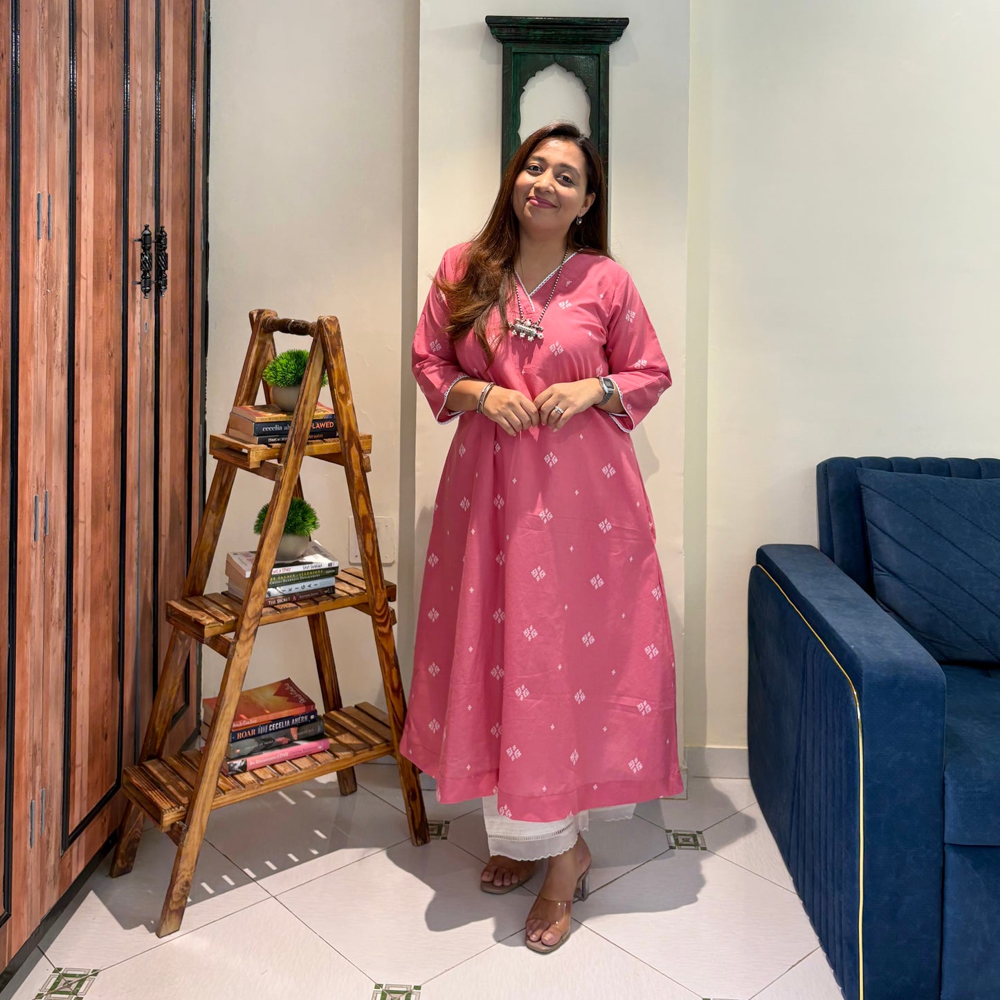 Reet Soft Handloom Kurta - Coral Pink