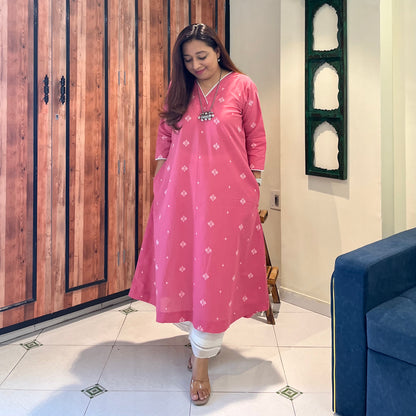 Reet Soft Handloom Kurta - Coral Pink