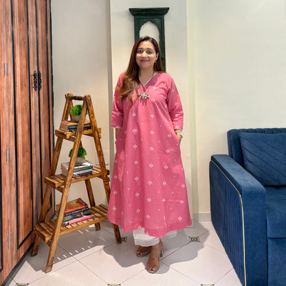 Reet Soft Handloom Kurta - Coral Pink