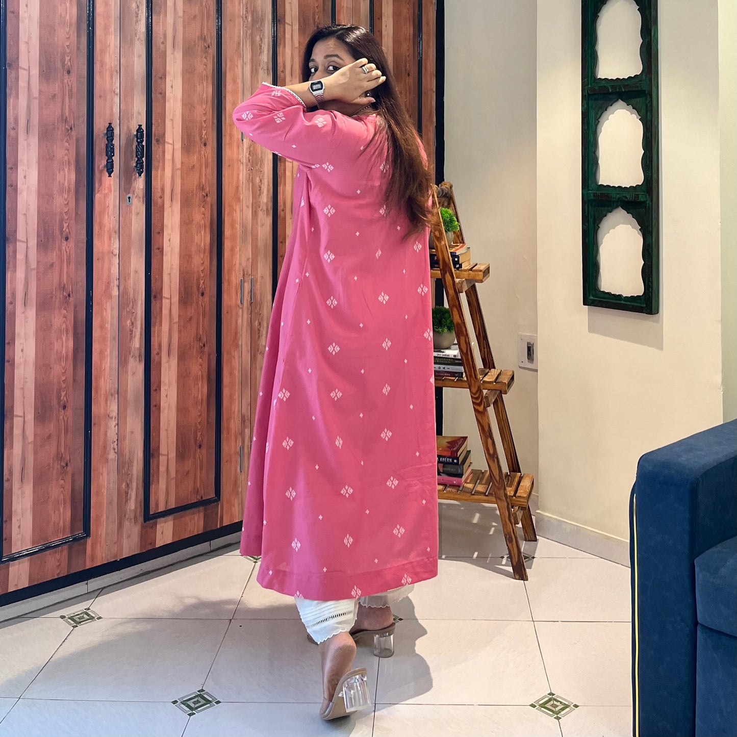 Reet Soft Handloom Kurta - Coral Pink