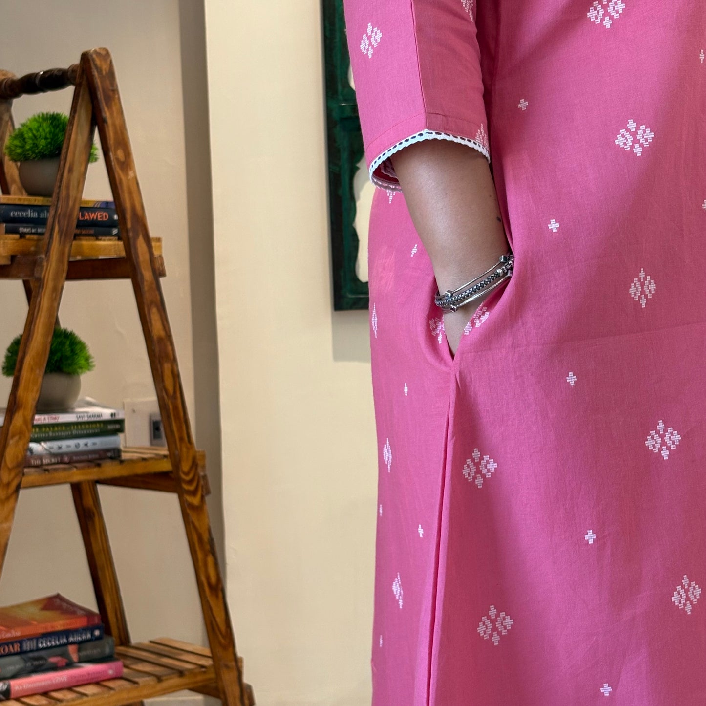 Reet Soft Handloom Kurta - Coral Pink