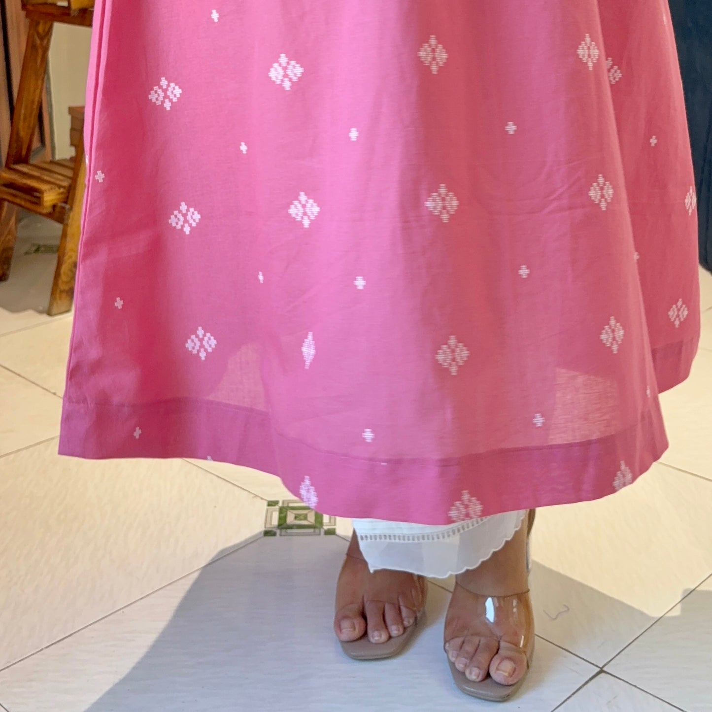 Reet Soft Handloom Kurta - Coral Pink