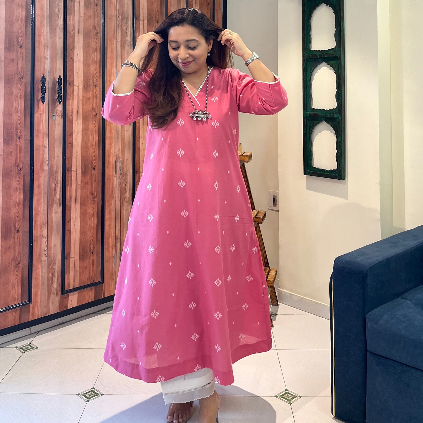 Reet Soft Handloom Kurta - Coral Pink