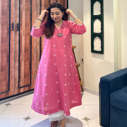 Reet Soft Handloom Kurta - Coral Pink
