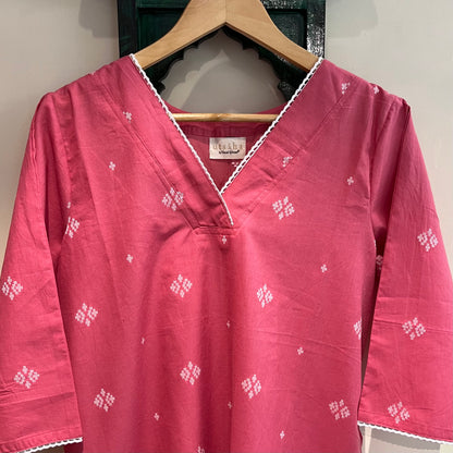 Reet Soft Handloom Kurta - Coral Pink