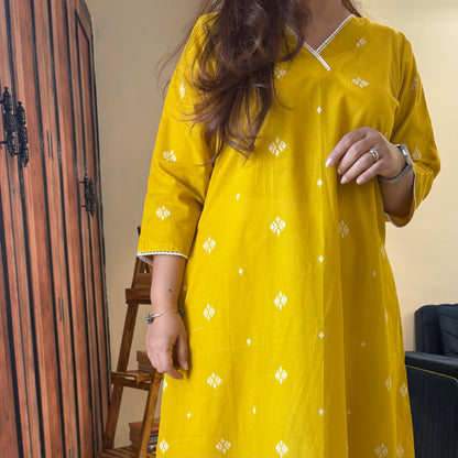 Reet Soft Handloom Kurta - Mustard Yellow