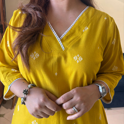 Reet Soft Handloom Kurta - Mustard Yellow