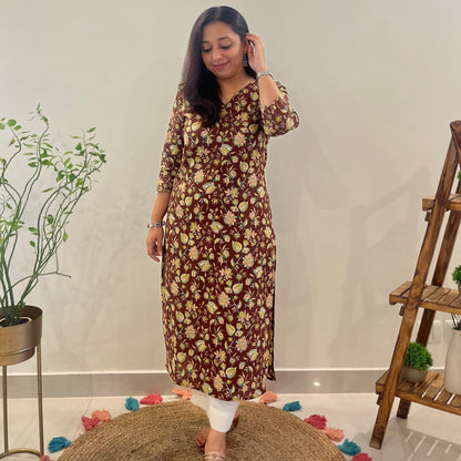 Ruhi Everyday Kurta_Brown Floral