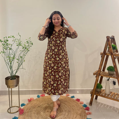 Ruhi Everyday Kurta_Brown Floral