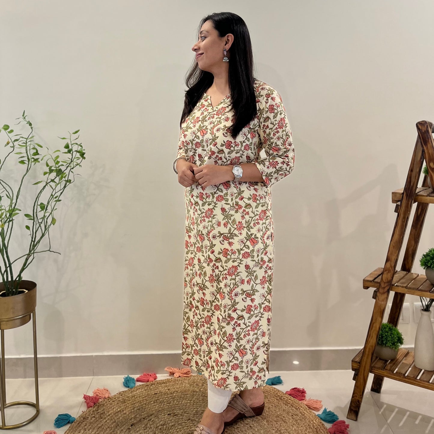 Ruhi Everyday Kurta_Peach Floral