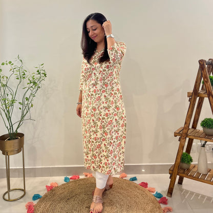 Ruhi Everyday Kurta_Peach Floral