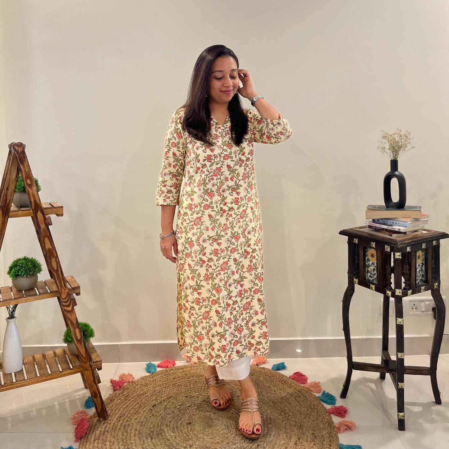 Ruhi Everyday Kurta_Peach Floral