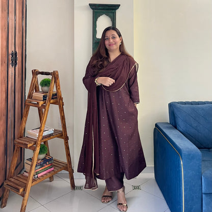 Rangrez Festive Edit - Brown (Kurta, Pant & Dupatta)