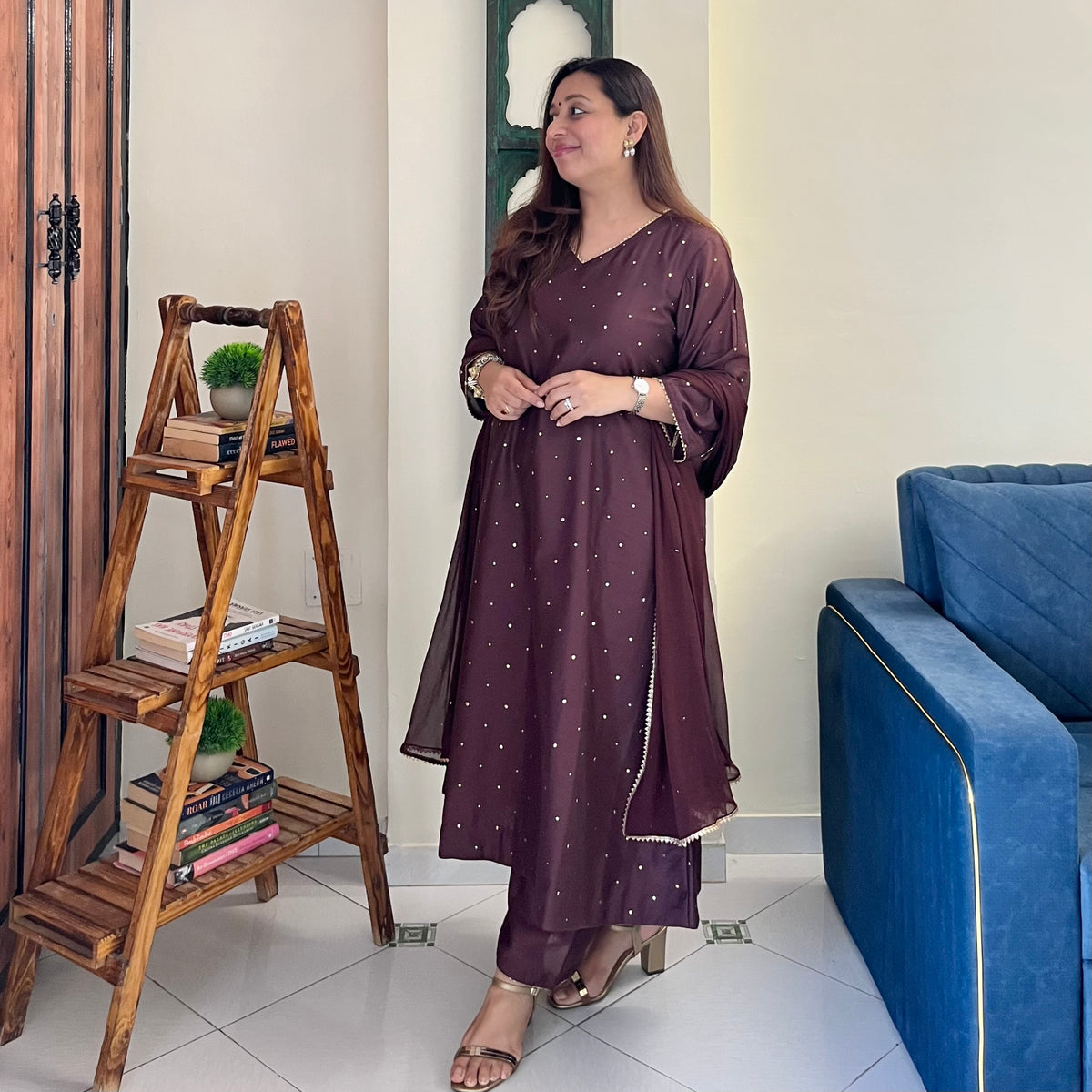 Rangrez Festive Edit - Brown (Kurta, Pant & Dupatta)