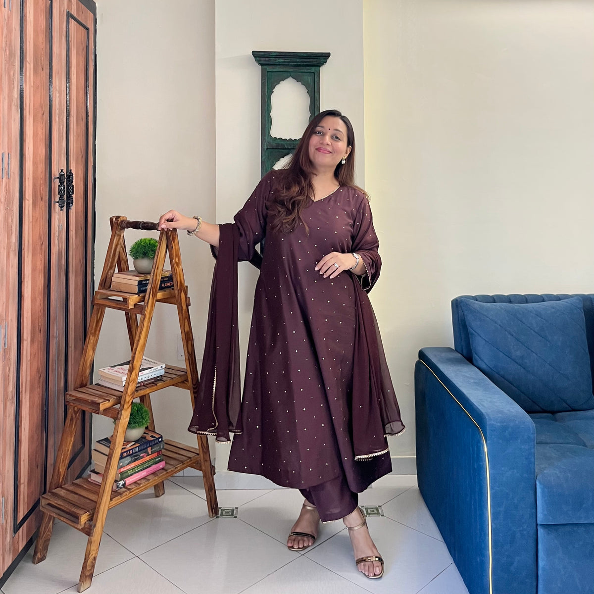 Rangrez Festive Edit - Brown (Kurta, Pant & Dupatta)