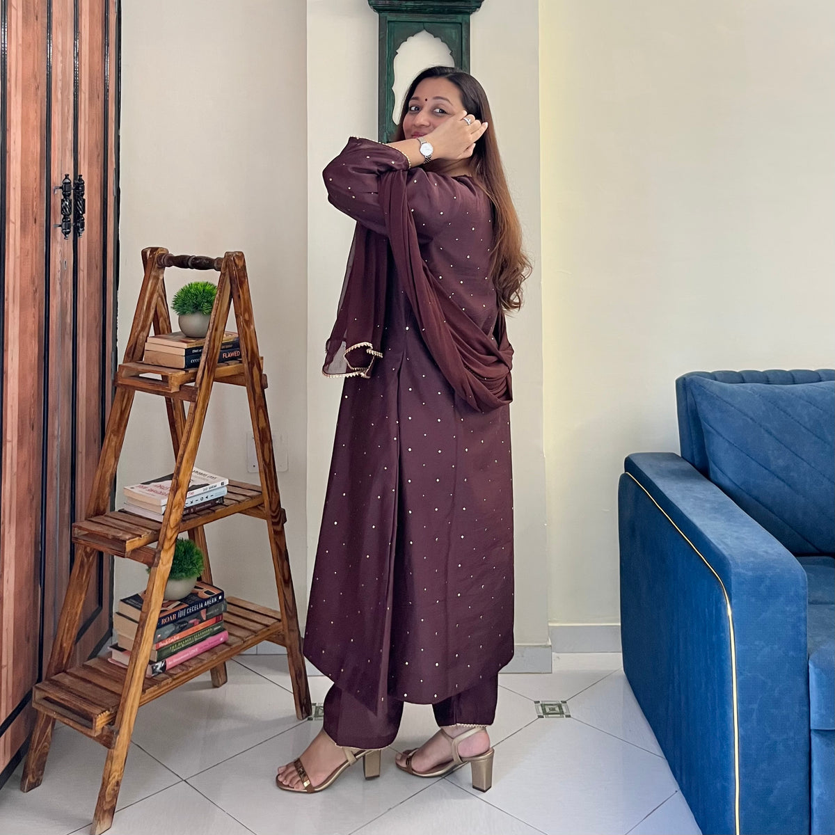 Rangrez Festive Edit - Brown (Kurta, Pant & Dupatta)