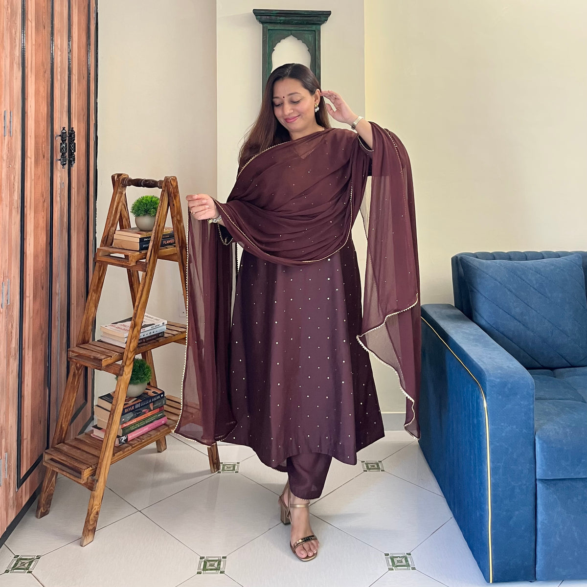 Rangrez Festive Edit - Brown (Kurta, Pant & Dupatta)