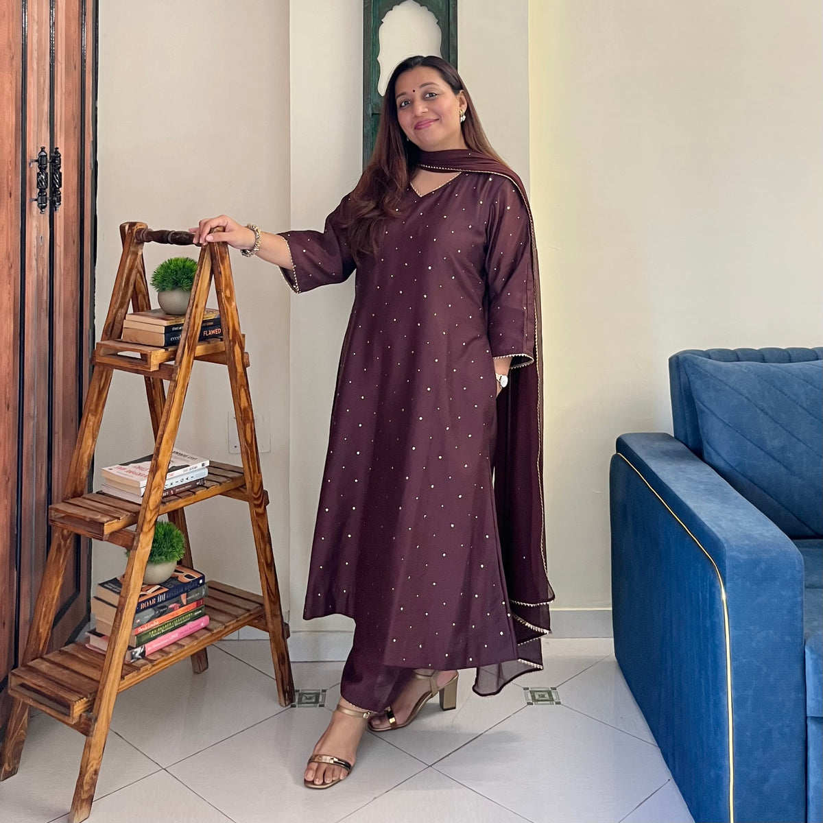 Rangrez Festive Edit - Brown (Kurta, Pant & Dupatta)