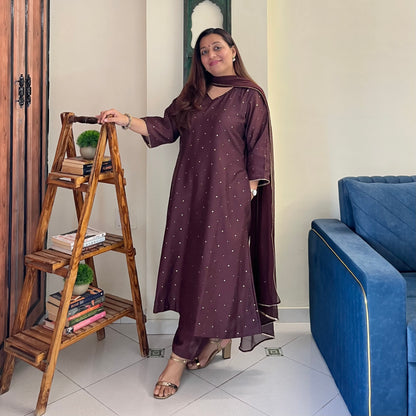 Rangrez Festive Edit - Brown (Kurta, Pant & Dupatta)